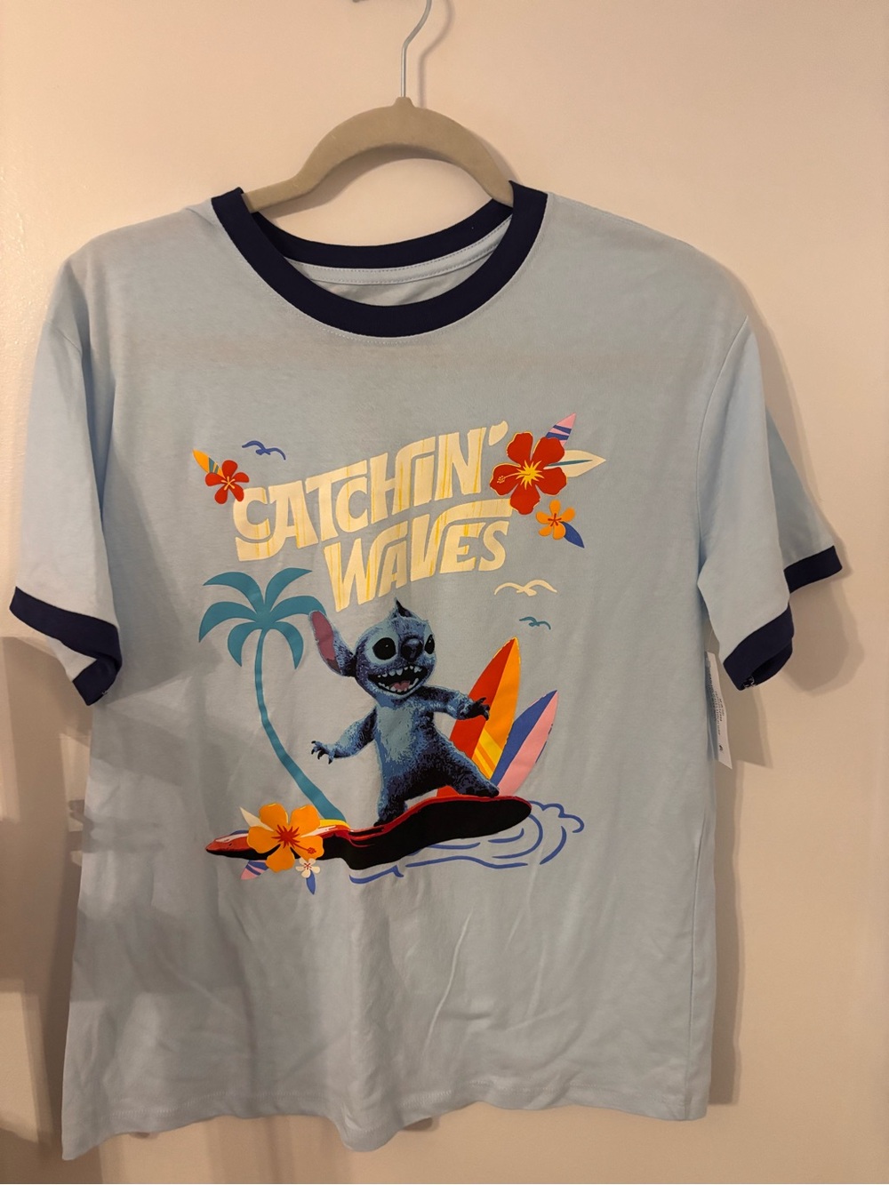 Disney Catchin' Waves Stitch Graphic Tee - Light Blue